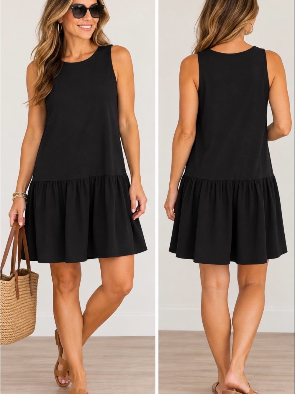 A New Day Black Sleeveless Drop Waist Tiered Mini Dress Size Large